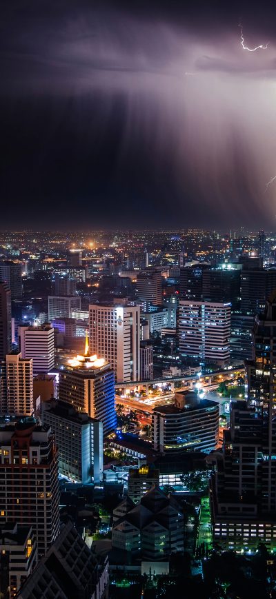Fond d'écran iPhone Lightning Storm At Night Bangkok 4k