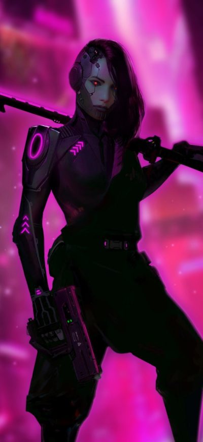 Fond d'écran iPhone Cyberpunk Girl Digital Art
