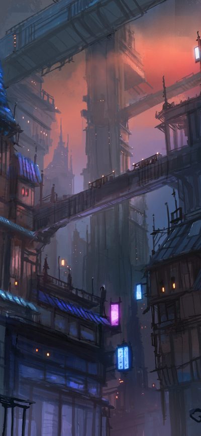 Fond d'écran iPhone Cyberpunk City Evening Mood 5k