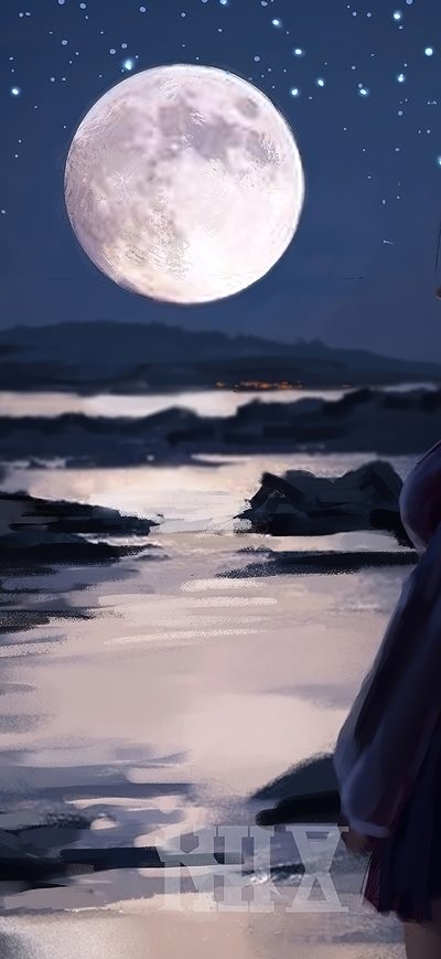 Fond d'écran iPhone Elf Moonset River Fantasy Art 4k