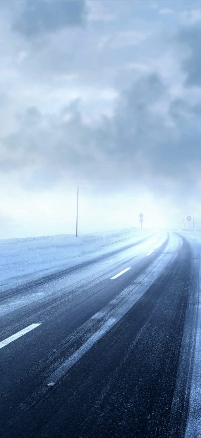 Fond d'écran iPhone Road Covered With Snow Storm Winter Season 4k 5k