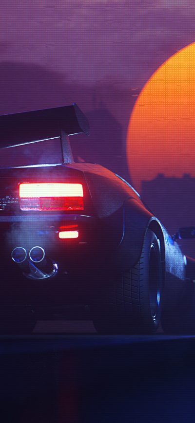Fond d'écran iPhone Retrowave Road Moon Night Lights 4k
