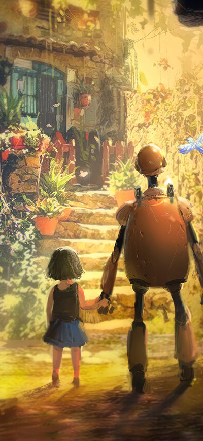 Fond d'écran iPhone Secret Garden Robot Friend 4k