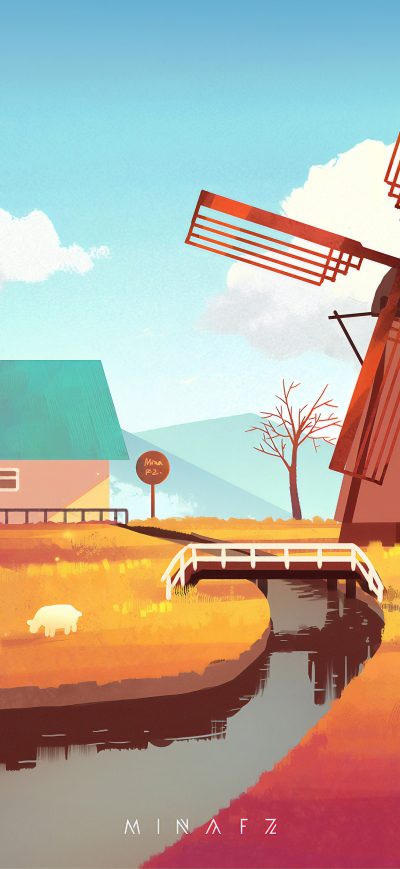 Fond d'écran iPhone Windmill Art 4k