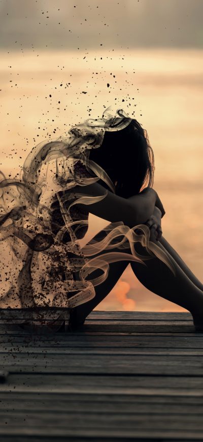 Fond d'écran Girl Sitting On Pier Artwork sur iPhone
