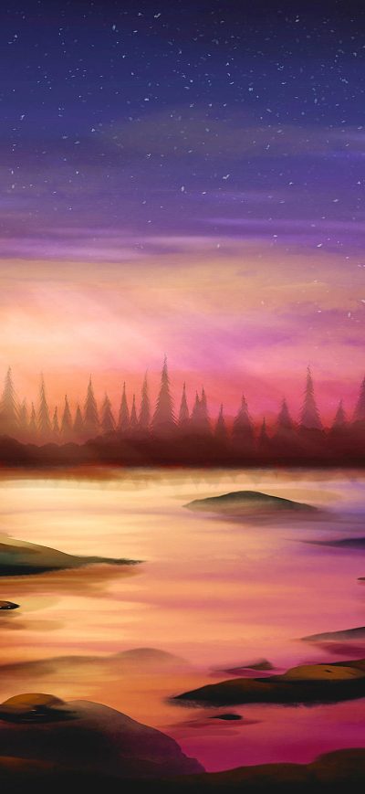 Fond d'écran iPhone Sunset Drawing Painting