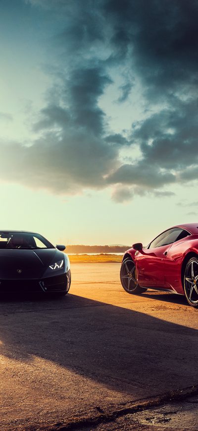 Fond d'écran iPhone Black Lamborghini Huracan And Ferrari 458 Red