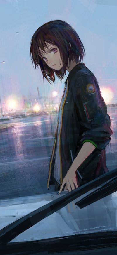 Fond d'écran iPhone Anime Girl Passing By Looking At Car Driver