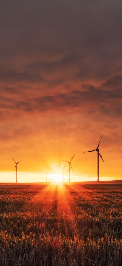 Fond d'écran iPhone Wind Turbines Sunrise 5k
