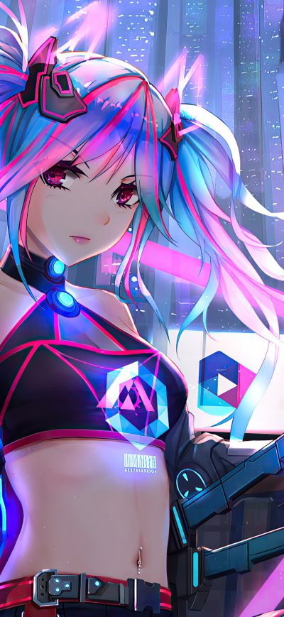 Fond d'écran iPhone Anime Cyber Girl Neon City