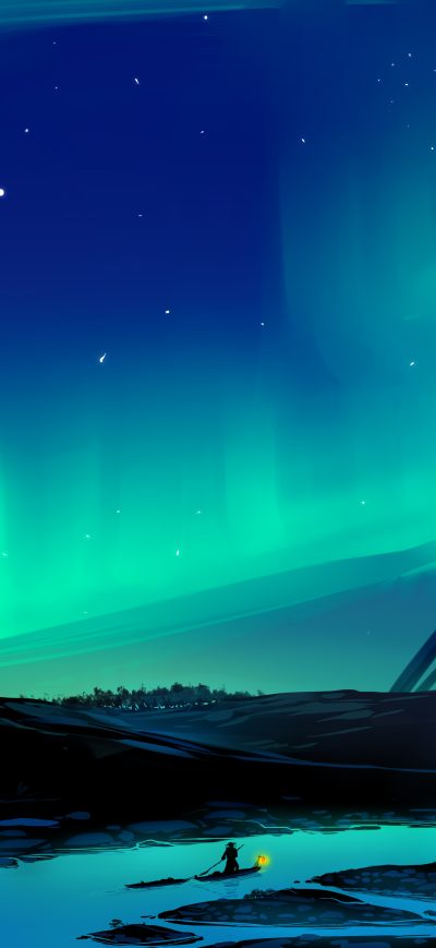 Fond d'écran iPhone Aurora Borealis Town 5k