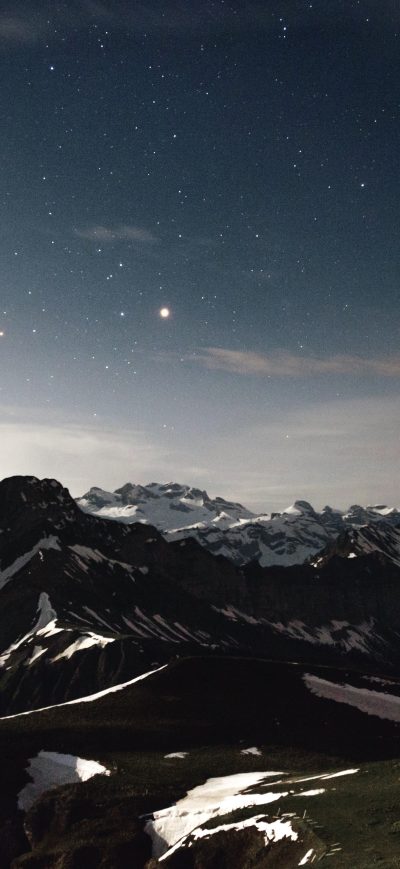 Fond d'écran iPhone Sky Star Night Snow Mountains Range 5k