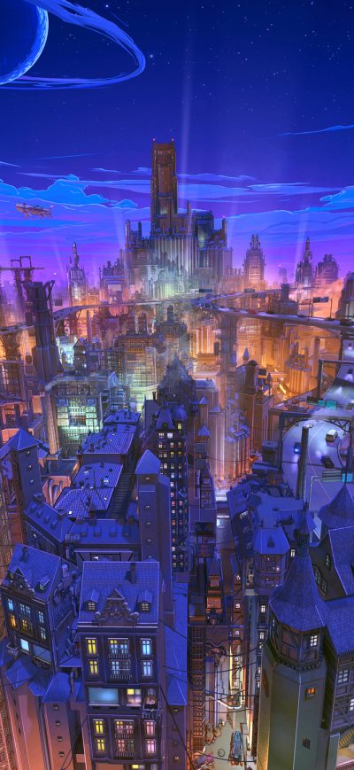 Fond d'écran Future City Comic Art sur iPhone