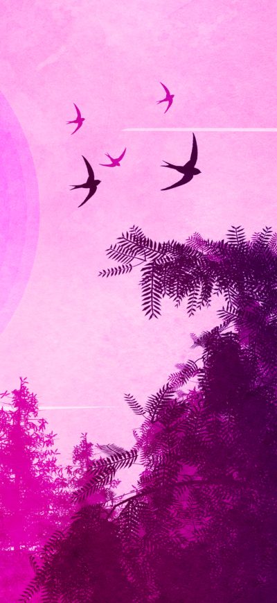 Fond d'écran iPhone Pink Birds Forest Landscape 4k