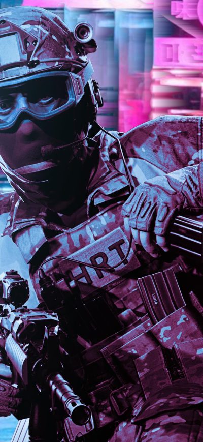 Fond d'écran iPhone Police Retrowave Glitch Art 5k