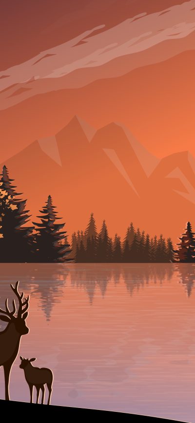 Fond d'écran iPhone Mother And Baby Reindeer Illustration