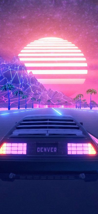 Fond d'écran iPhone Retrowave Road Car 4k