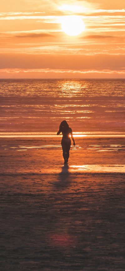 Fond d'écran iPhone Silhouette Sunset Horizon Lonely Girl