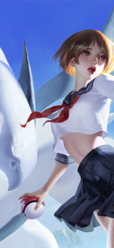 Fond d'écran iPhone Gorgeous White Girl Dragon Pokemon Ball Artwork