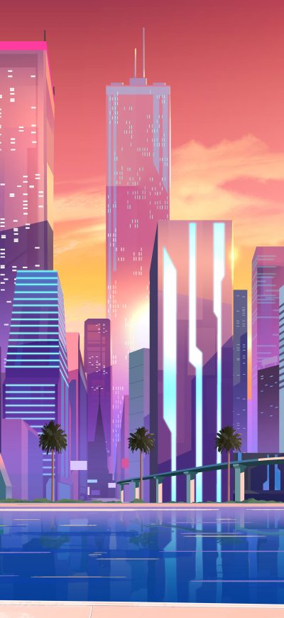 Fond d'écran iPhone Moonbeam City Buildings Minimalist 8k