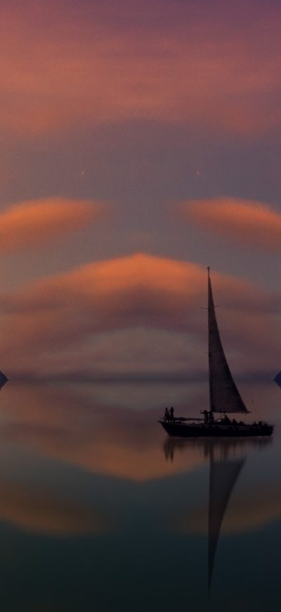 Fond d'écran iPhone Panorama Boat Mountains 4k