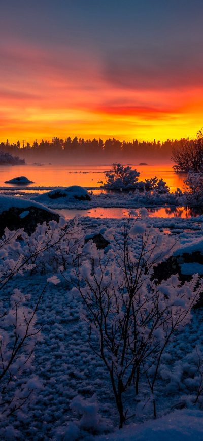 Fond d'écran iPhone Lake Nature Snow Sunset