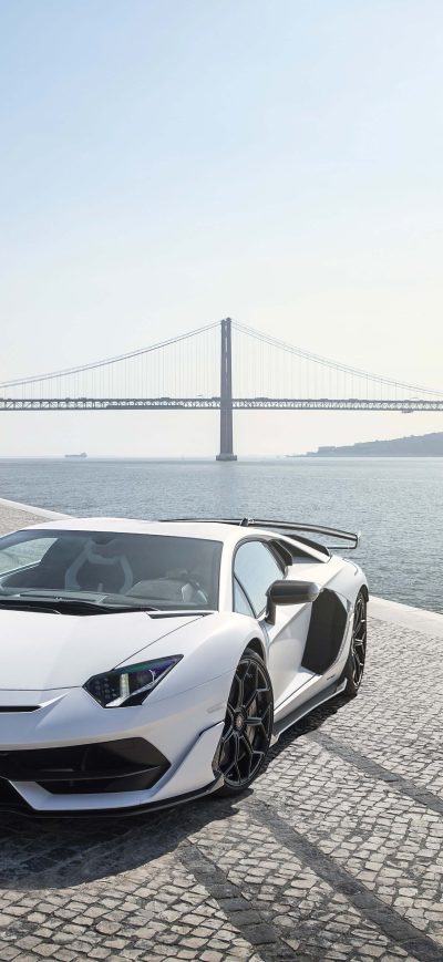 Fond d'écran iPhone Lamborghini Aventador SVJ White Lisbon 5k