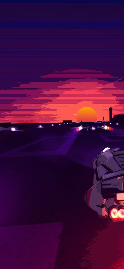 Fond d'écran iPhone Planes Outrun Sunrising Minimalism