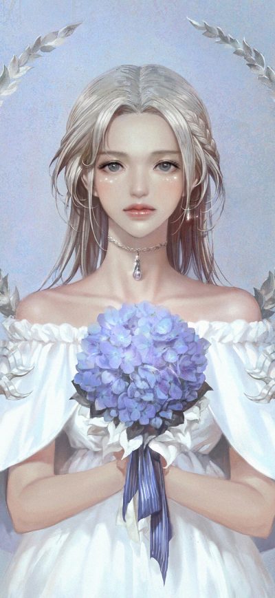 Fond d'écran iPhone Anime Girl With Flowers 4k