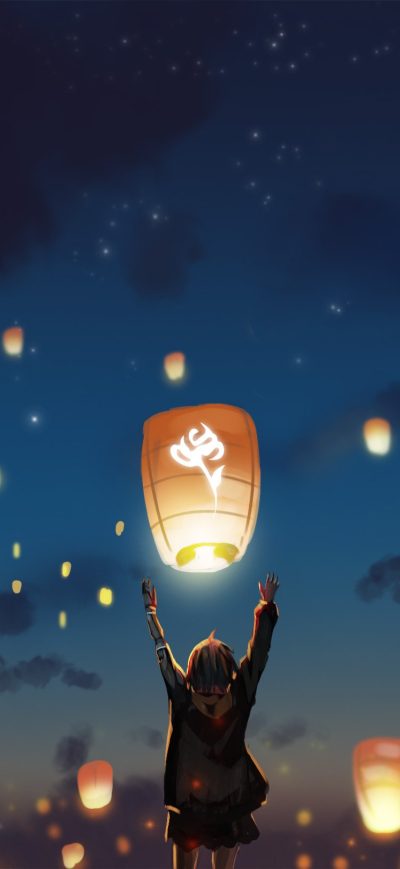 Fond d'écran iPhone Lantern Night Clouds Lights Anime Stars
