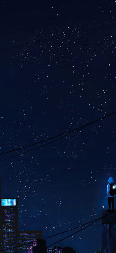 Fond d'écran iPhone Standing On Rooftop Watching Stars 4k
