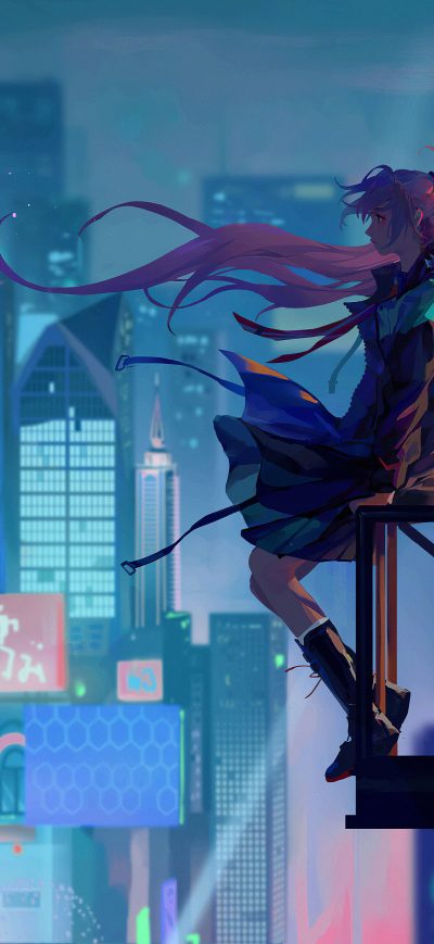 Fond d'écran iPhone City Girl Alone 4k