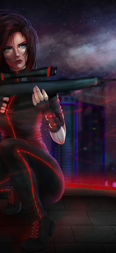 Fond d'écran iPhone Cyberpunk Sniper Girl 4k
