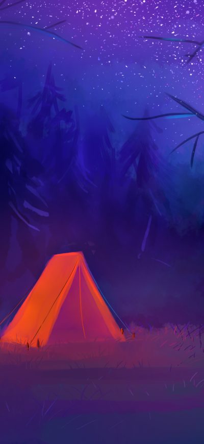 Fond d'écran iPhone Starry Blue Night And Orange Tent
