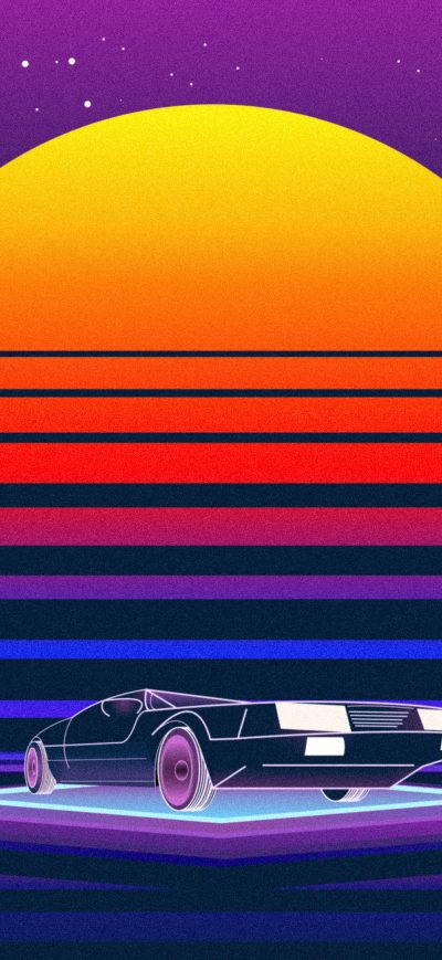 Fond d'écran iPhone Retrowave Car 5k