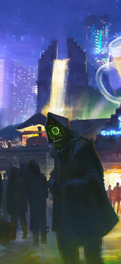 Fond d'écran iPhone Cyberpunk City Beer Hall 4k
