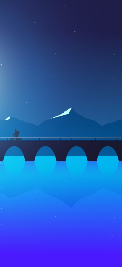 Fond d'écran iPhone Bicycling Alone Night Road Illustrator 4k