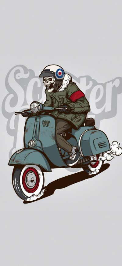 Fond d'écran iPhone Skull Man On Scooter Minimal 4k