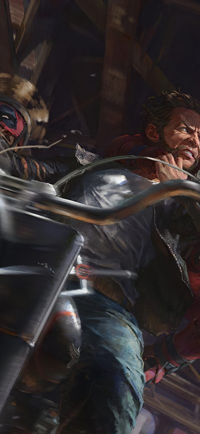 Fond d'écran iPhone Wolverine Vs Deadpool On Bike Fight