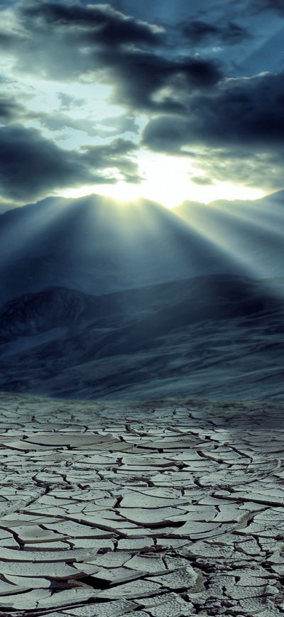 Fond d'écran iPhone Drought Mountains Cloud Sun Rays 5k