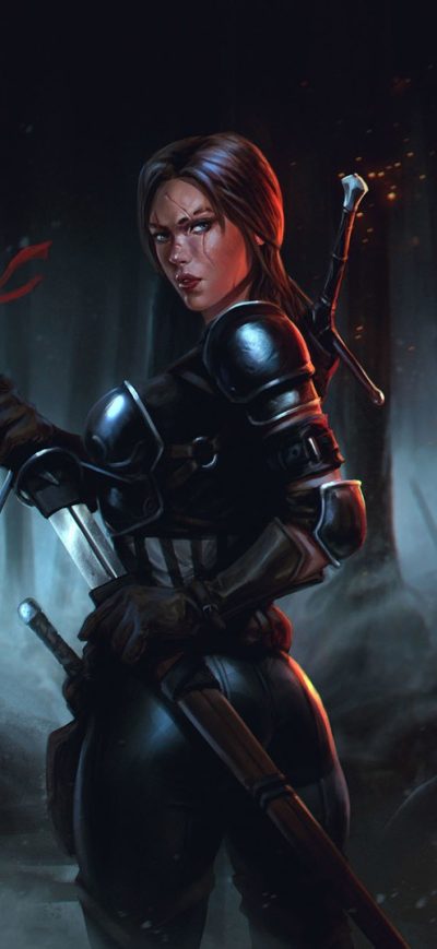 Fond d'écran iPhone Armor Night Sword Woman Warrior