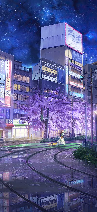Fond d'écran iPhone Crossing The Street Anime Girl With Cats