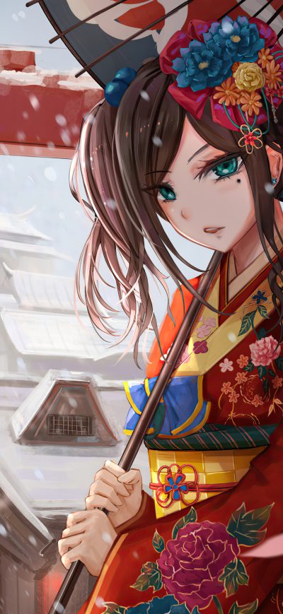 Fond d'écran iPhone Ancient Asian Girl With Umbrella 4k