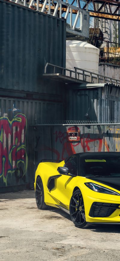 Fond d'écran iPhone 2021 Vossen Yellow And Black Corvette C8