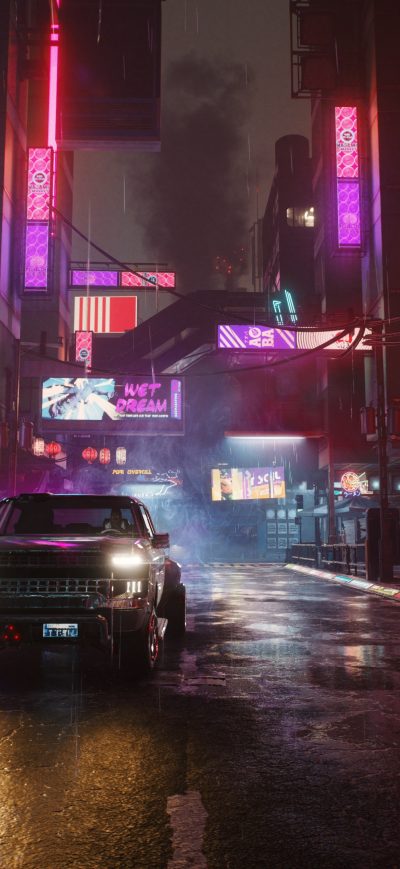 Fond d'écran iPhone Cyberpunk Street Neon Night Lights 4k