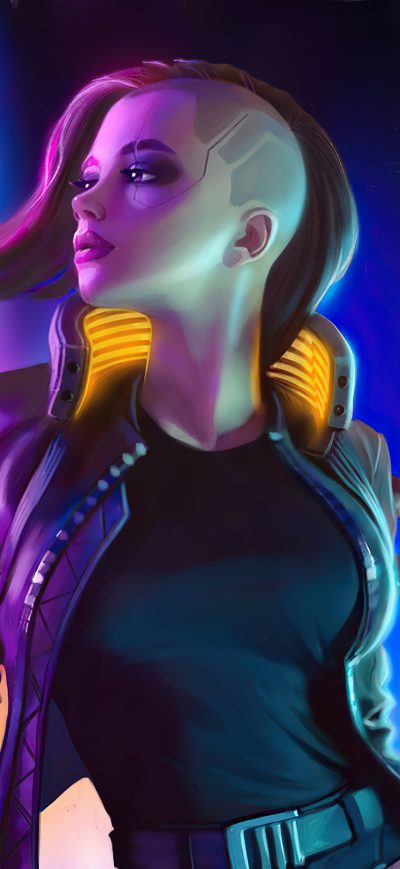 Fond d'écran iPhone Cyberpunk 2077 Girl In City 4k