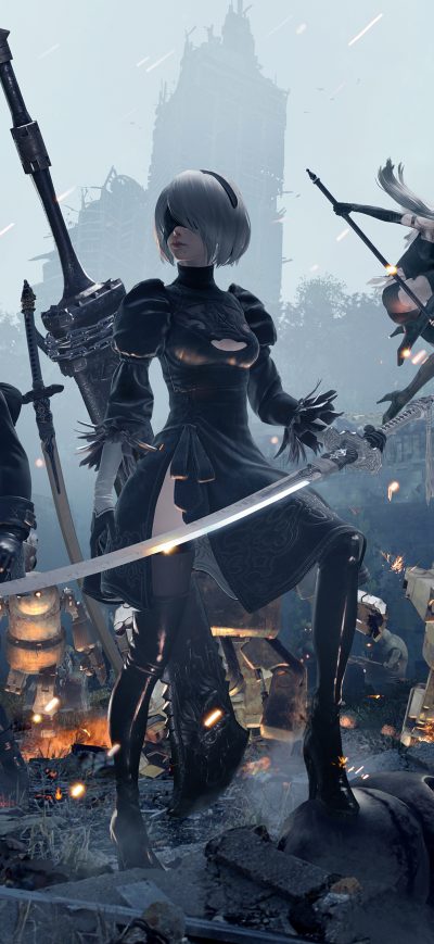 Fond d'écran 9S 2B And A2 NieR Automata 4k sur iPhone