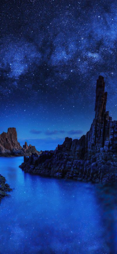 Fond d'écran iPhone Ocean Rocks On Starry Night 4k