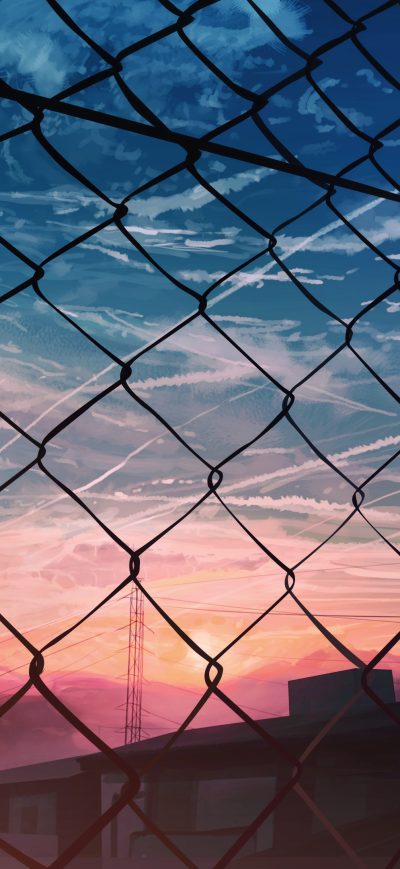 Fond d'écran iPhone Anime City Moescape Fence 4k