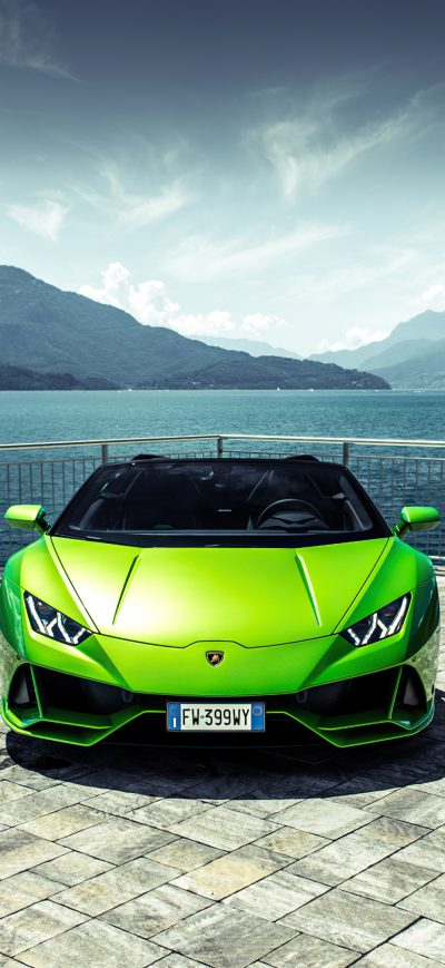 Fond d'écran iPhone 2021 Green Lamborghini Huracan Evo Spyder Front 4k
